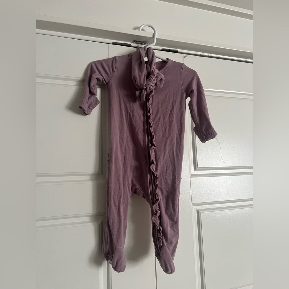 $27 ADD ON Caden Lane 0-3 Sleeper Footie with Bow Bamboo Posh Peanut‎ Kyte